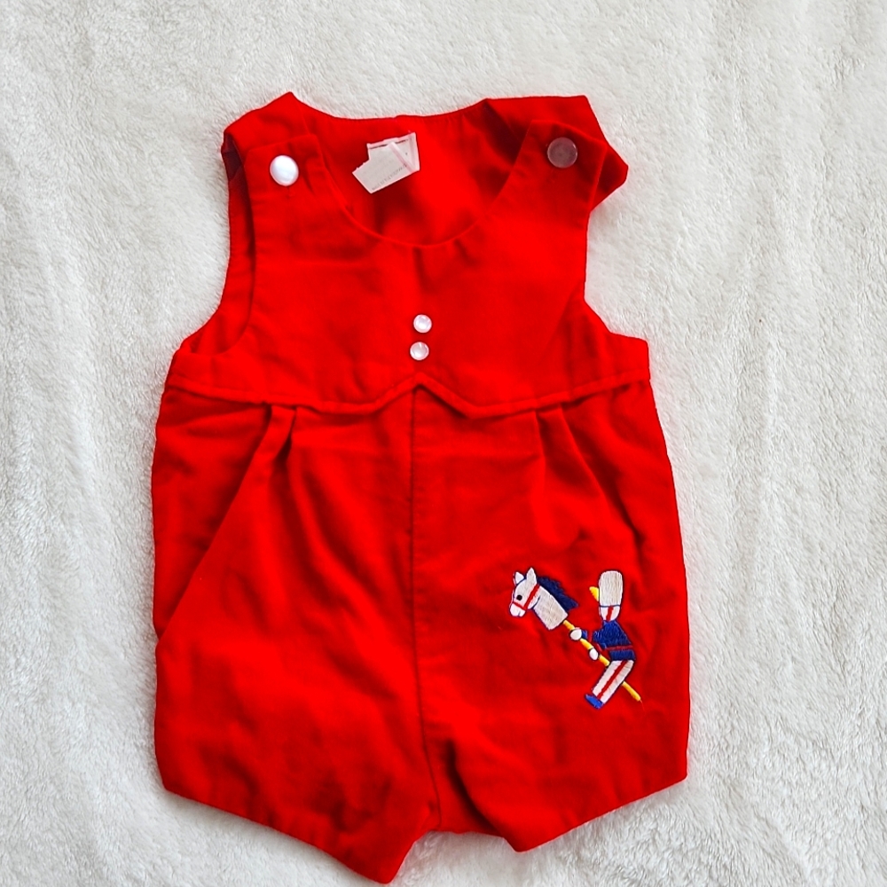 Vintage Red Velvet Baby Boy Jumpsuit, Sz 4 to 6 Mos